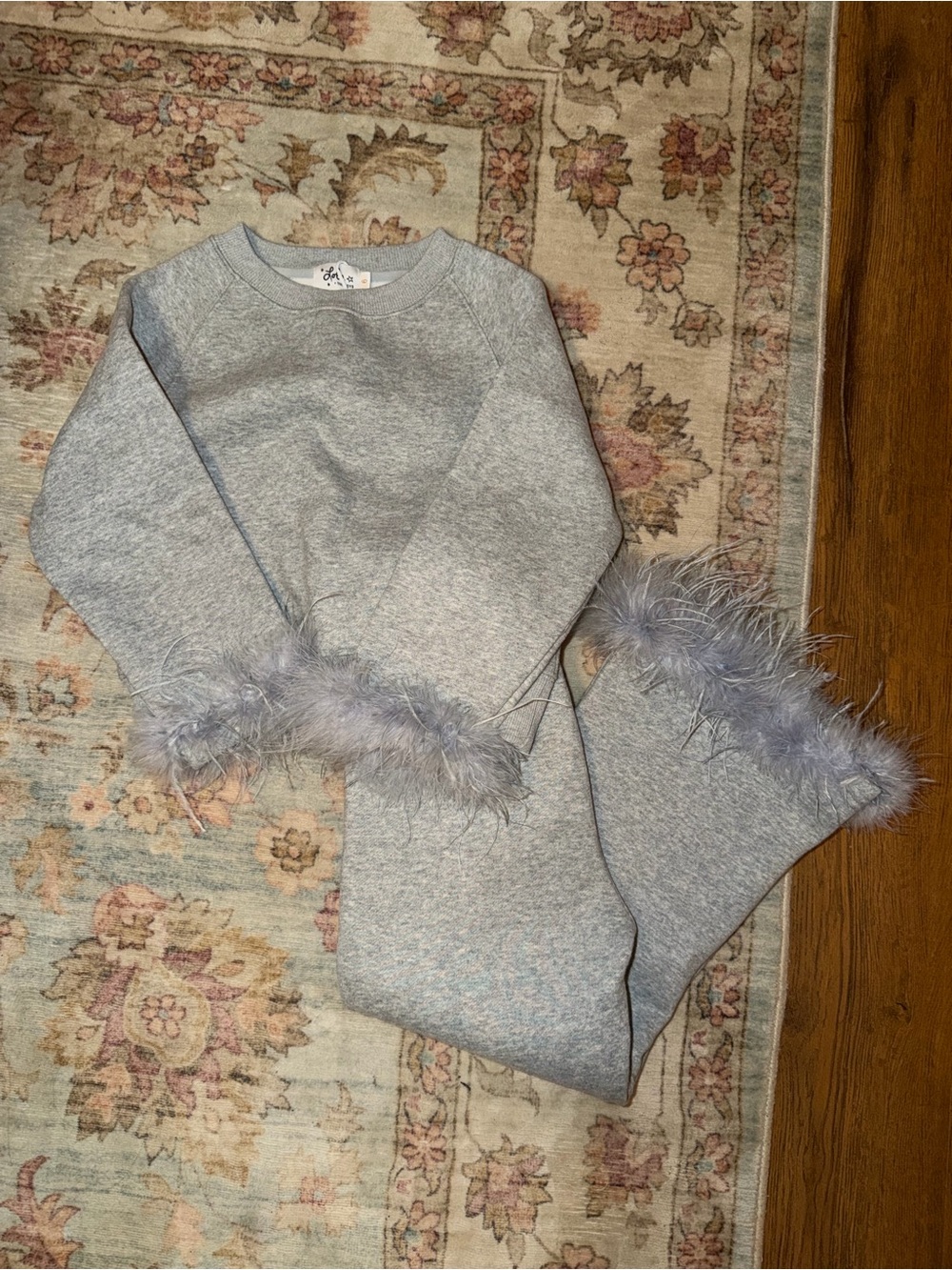 Lola and The Boys Grey Feather Trim Sweat Set